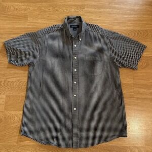 Brooks Brothers Shirt Men's Large Blue Plaid Seersucker Short Sleeve Casual Camp